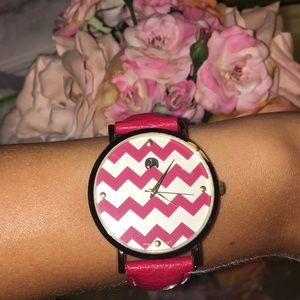 Red leather banded watch